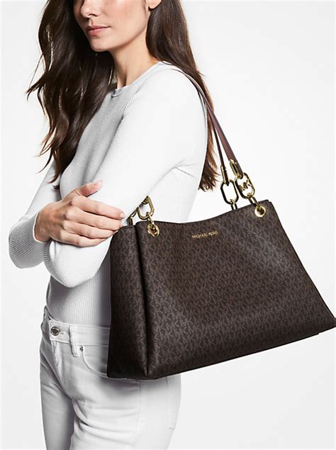 michael michael kors trisha large logo shoulder bag|Trisha Large Pebbled Leather Shoulder Bag .